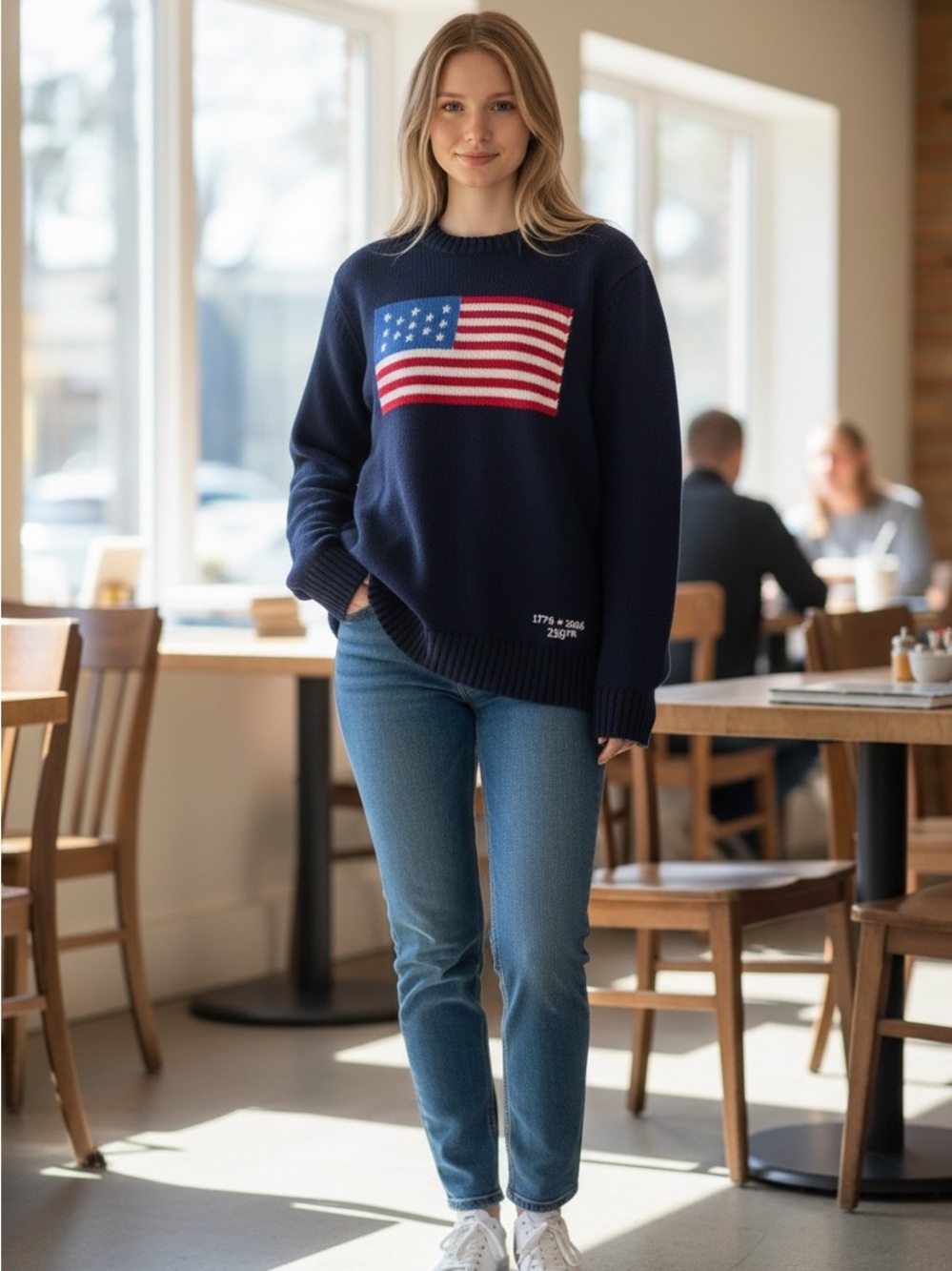 American Flag Knit 250 Years Crewneck Sweater Adult Small